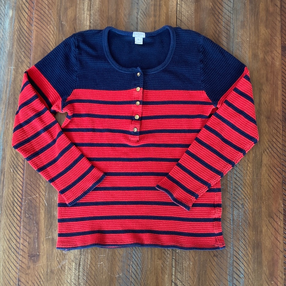 Women’s J.Crew Waffle Knit Top Cotton Henley Vintage